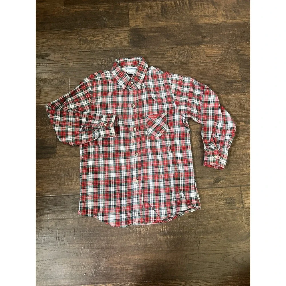 Vintage OshKosh Boys SZ‎ 7 USA Red Plaid Flannel Shirt Button Up Long Sleeve Y2K